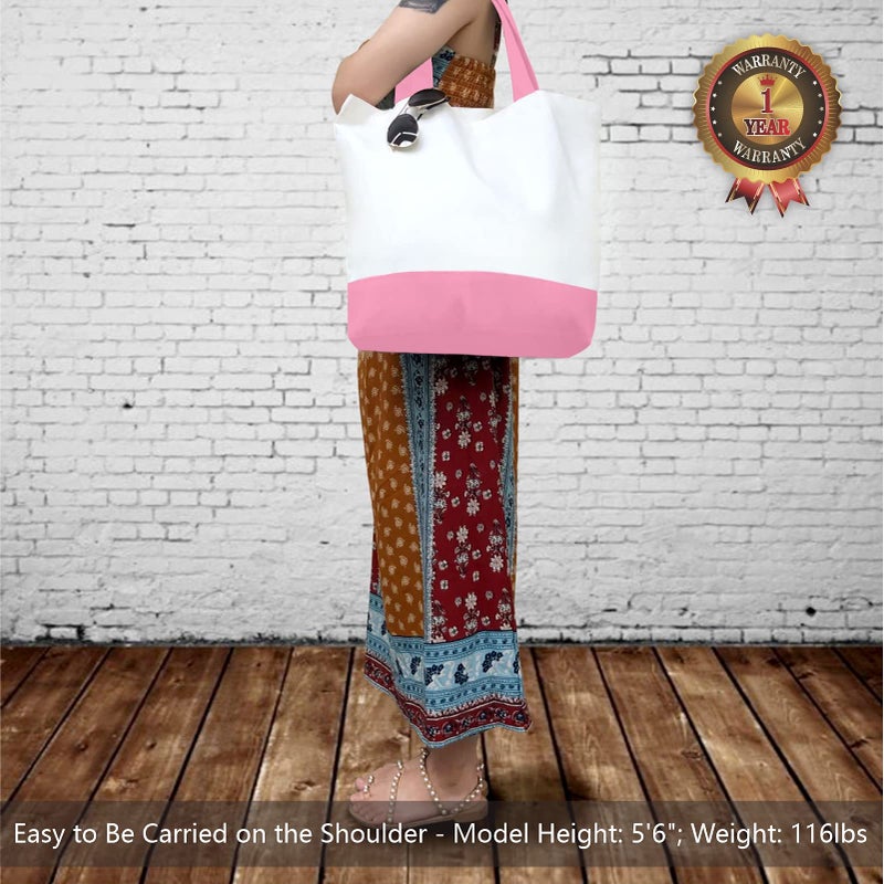 TOPDesign 1-Pack Super Strong Large 12oz Cotton Canvas Tote Bag, Reusable Grocery Shopping Cloth Bag, Fashionable Two-Tone Tote for Crafts, DIY Your Creative Designs - Image 2